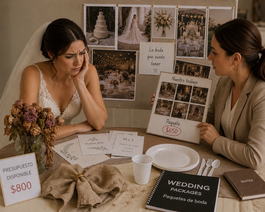 Couple reviewing wedding vendors